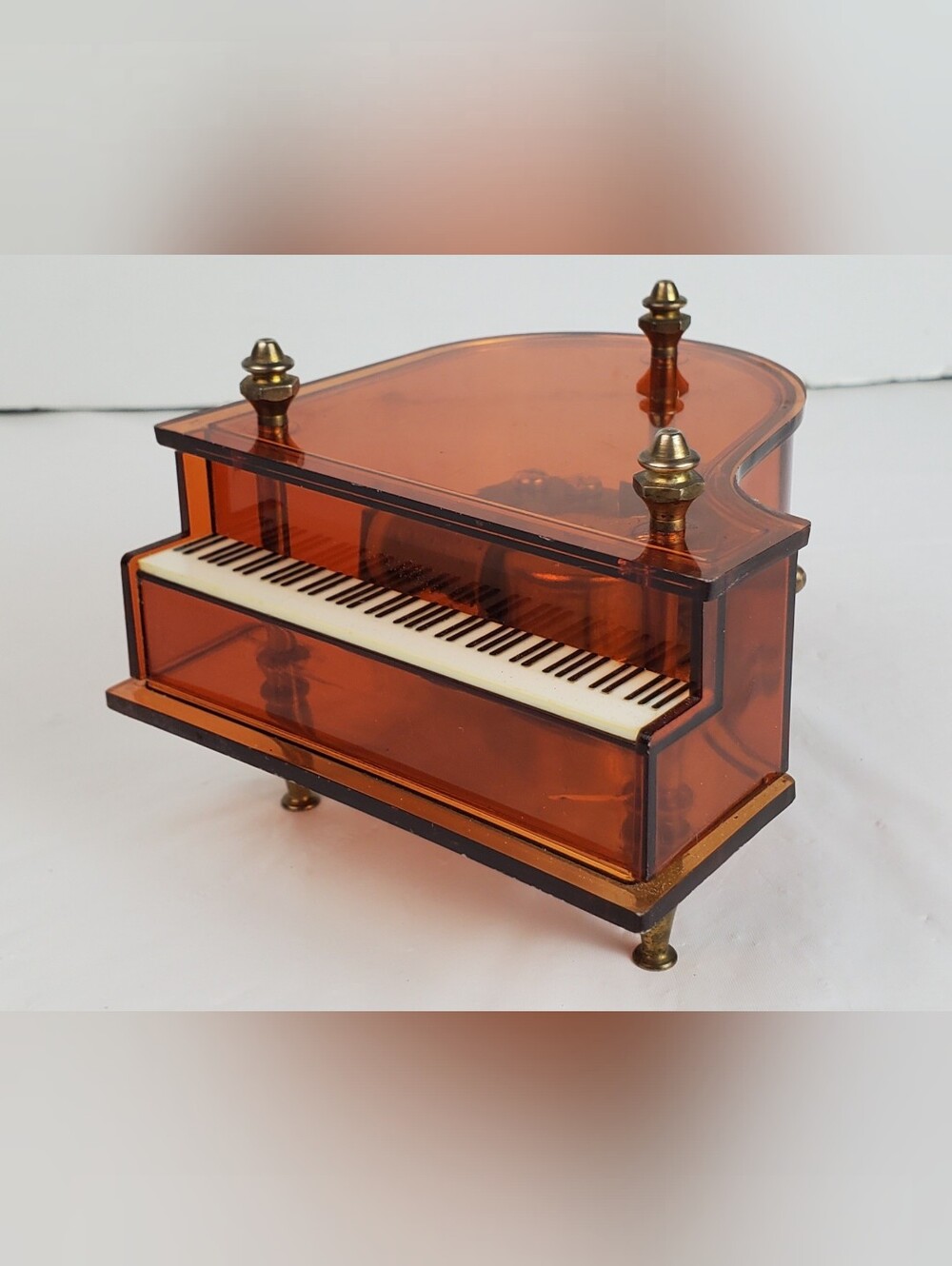 Sanyo Japan VTG Amber Lucite Grand Piano Music Box You Light Up My Life - WORKS
